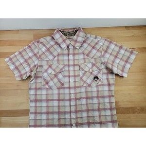 Lucky 13 Shirt Mens Multicolor Plaid Button Up Graphic Print Embroidered Small